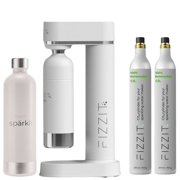FIZZIT Sparkli Carbonated Water Soda Maker with 1 Stainless Steel Bottle and 2 CO2 Cylinders