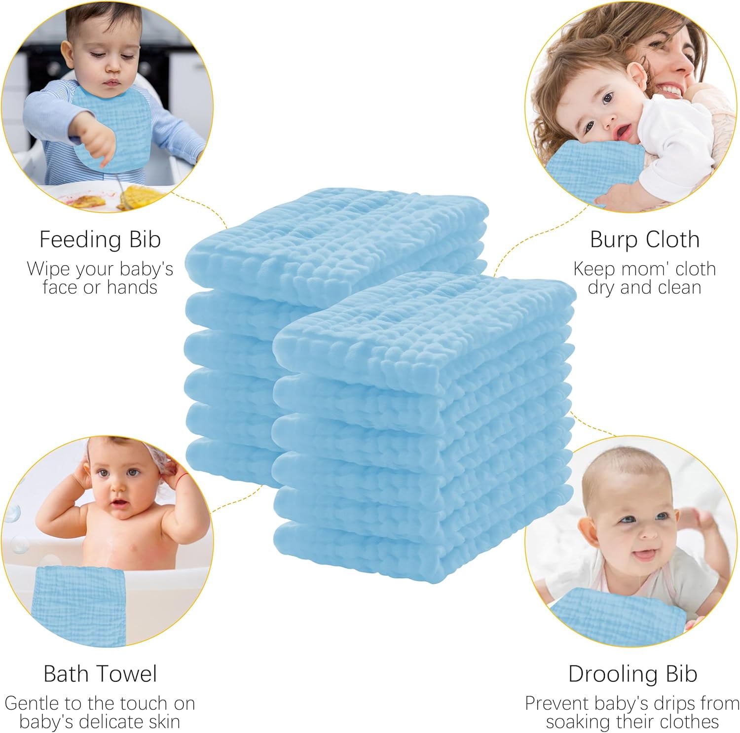 12 Pack Muslin Burp Cloths 100% Cotton Muslin Cloths Large 20''x10'' Extra Soft and Absorbent Baby Burping Cloth