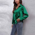 thumbnail image 3 of Camisa de manga larga para mujer Ticfox con Cuello en V y Dobladillo curvo verde S, 3 of 6
