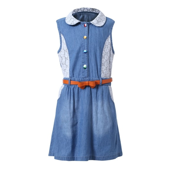 Richie House Girls' Sweet Denim Dress with Fancy Buttons RH2128