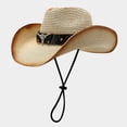 thumbnail image 2 of OOOUM Two-Tone Woven Straw Cowboy Hat For Men Women Black Leather Band Cowgirl Hat Party Fashion Boho Western Hats One Size, 2 of 3