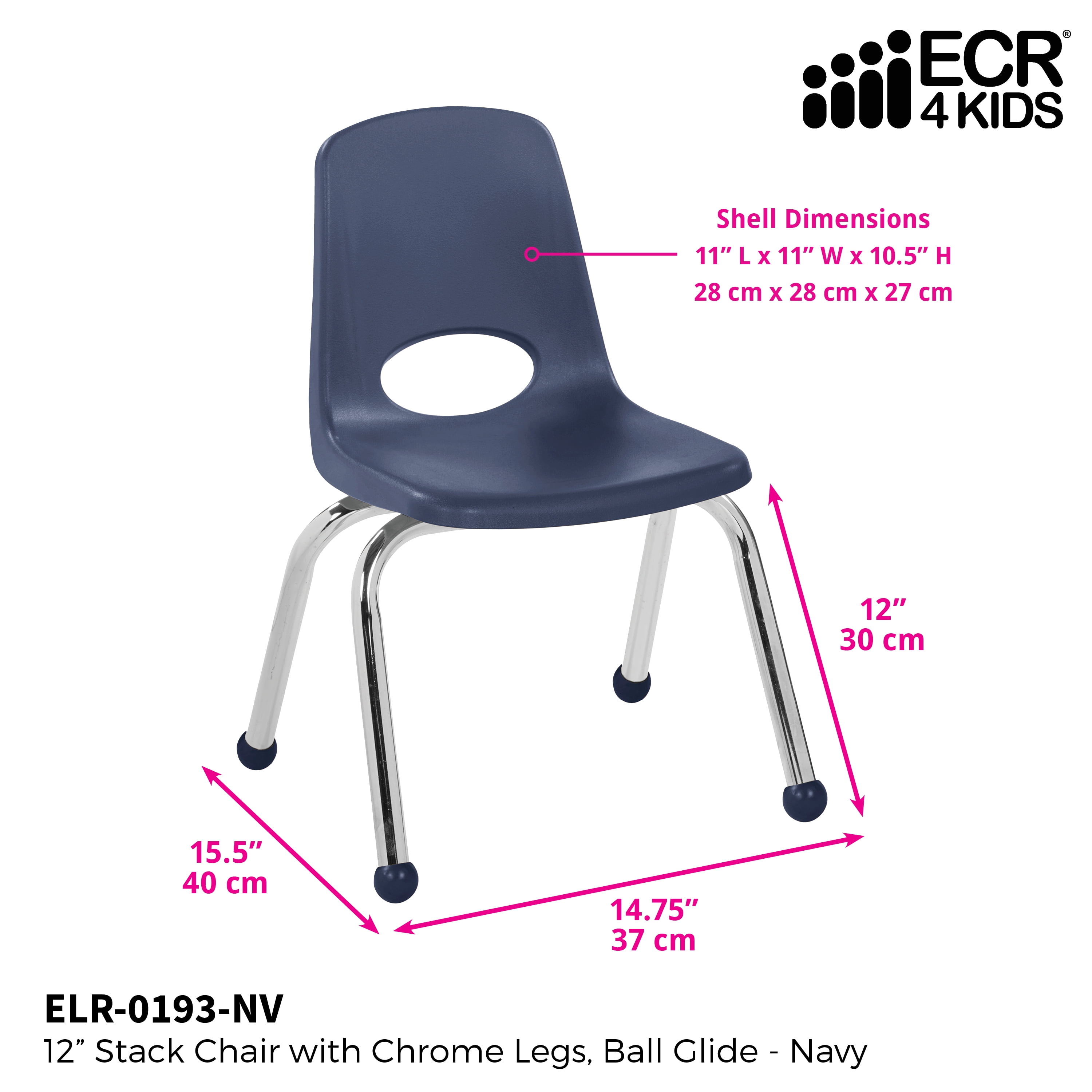 Yellow 6-Pack Chrome Legs with Ball Glides ECR4Kids 10 School Stack Chair 