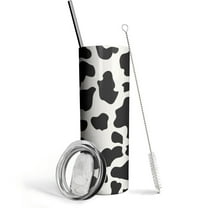 Cow Print Tumbler with Lid and Straw Stainless Steel Insulated Thermal Slim Cows Skinny Tumbler 20 Oz Cow Print Cups Cute Coffee Cup with Lid and Straw Cow Print Mug for Women