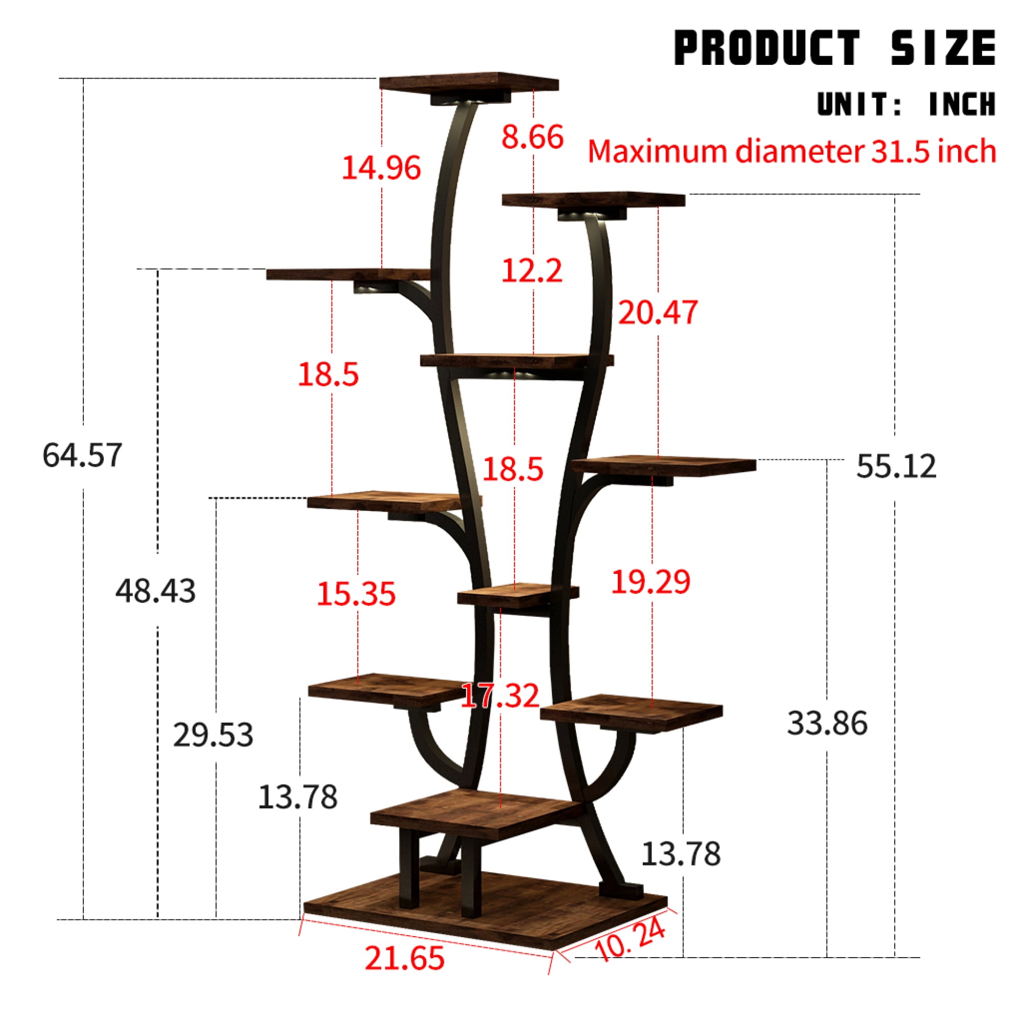 Leumius Plant Stand with Grow Lights, Indoor Plant Shelf, Metal Plant Flower Holder Stand, Vase Shape Plant Rack for Home Patio