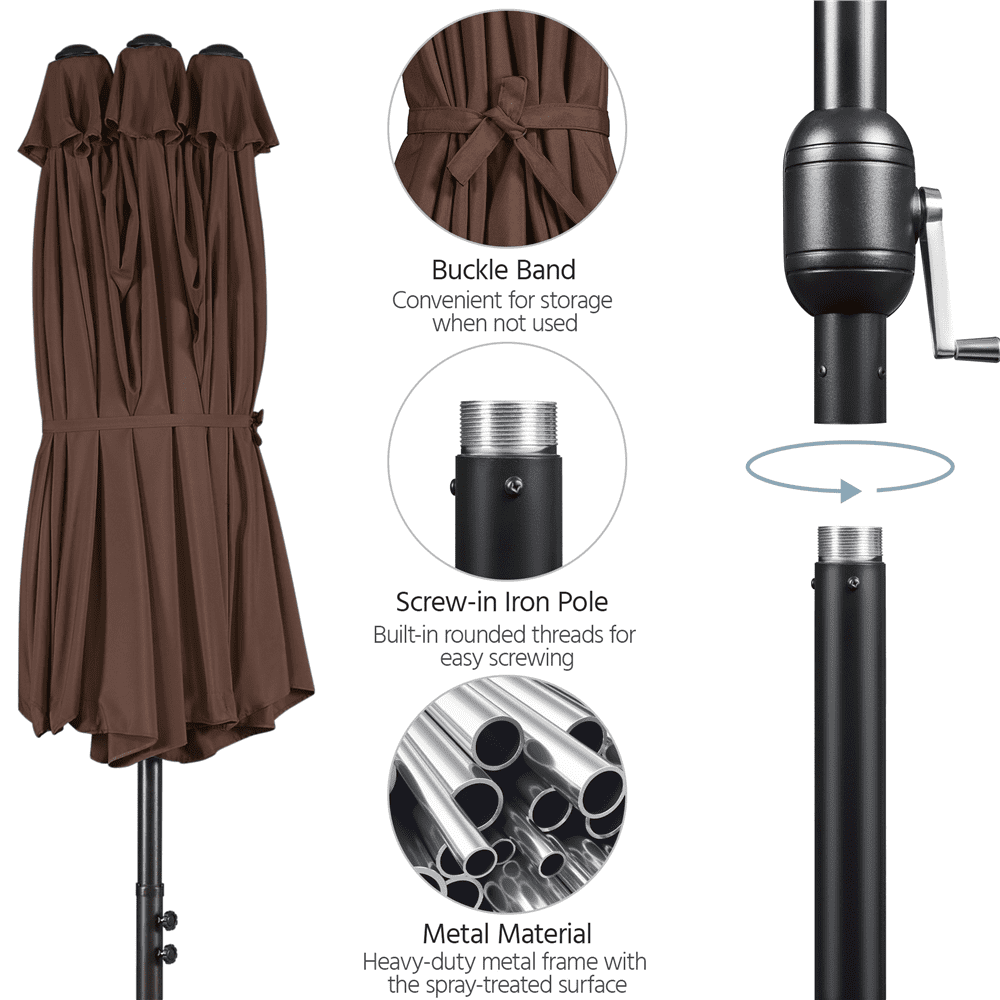 Renwick 15ft Outdoor Twin Patio Umbrella with Crank, Brown