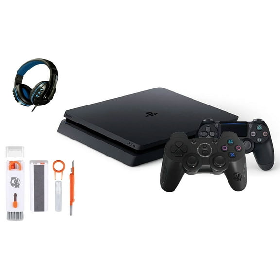 Pre-Owned Sony 2215B PlayStation 4 Slim 500GB Gaming Console Black, Headset 2 Controller With BOLT AXTION Cleaning Kit Bundle