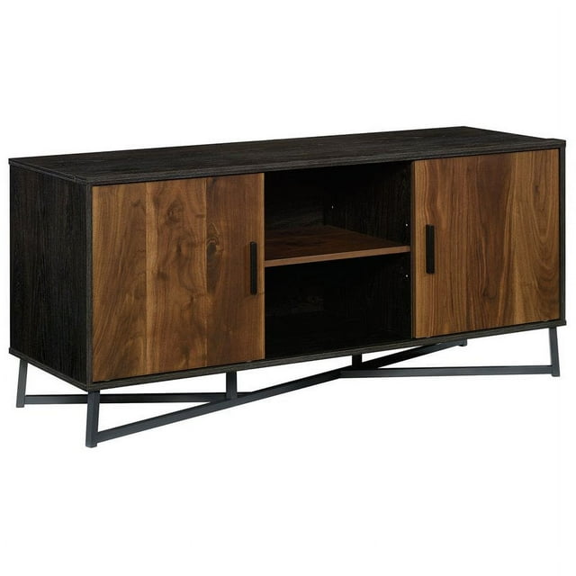Pemberly Row 60" Modern Engineered Wood TV Credenza in Grand Walnut/Black