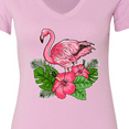 thumbnail image 4 of Inktastic Flamingo with Tropical Flowers Women's V-Neck T-Shirt, 4 of 5