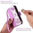 thumbnail image 6 of Furiet for Samsung Galaxy S24/S25 5G Floral Wallet Case with Flip Zipper Purse Wrist Strap Shoulder Strap Luxury Glitter PU Leather Card Holder Stand Phone Cover for S 24 24S 25 25S G5 Women Purple, 6 of 8