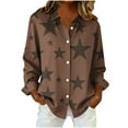 thumbnail image 2 of YHAJDS Shirts Womens Tops Star Print Button Lapel Long Sleeve Loose Casual Spring Summer Daily Top, 2 of 5