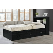 Hodedah Twin-Size Captain Bed with 3-Drawers and Headboard in Black