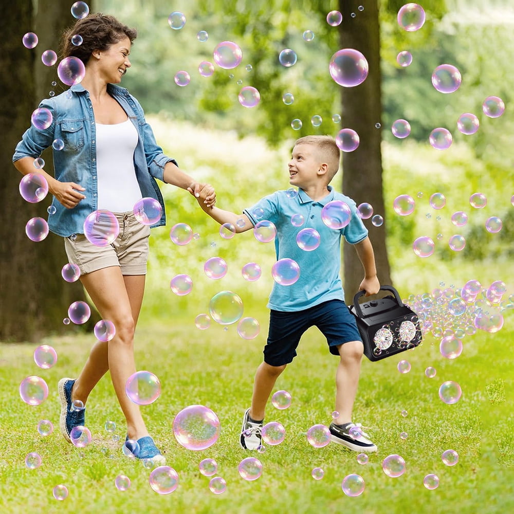 INTELIVE 50000 Bubbles Bubble Machine with Two Fans, Bubble Blowing Machine Bubble Maker for Birthday Party Camping Wedding Outdoor Activities, Battery Not Contained