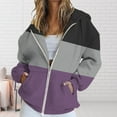 thumbnail image 2 of BODOAO Women's Full Zip Up Hoodie Fall Jacket Oversized Sweatshirt Zipper Long Sleeve Tops Color Block Long Sleeve Hooded Sweatshirts with Pockets Jacket Coat for Women Purple S, 2 of 4
