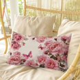 thumbnail image 4 of Pink Roses Pillow Covers, Linen Long Throw Pillow Case, Spring Floral Elegant Pastoral Butterfly Retro Holiday Pillow Protector Decorative Cushion Cover for Living Room/Bedroom 12" x 20", 4 of 8