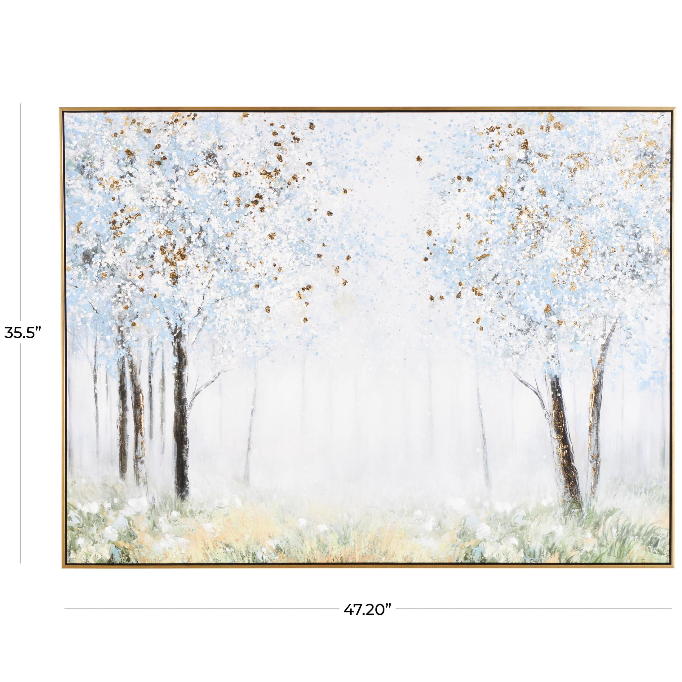 47" x 36" Forest Landscape Framed Wall Art with Gold Foil Accents, by DecMode