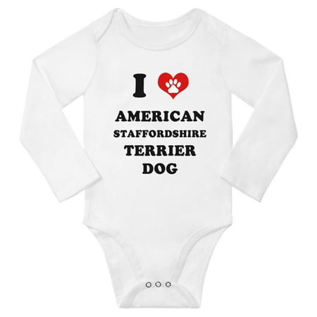 

I Heart American Staffordshire Terrier Dog Baby Long Rompers (White 3-6 Months)