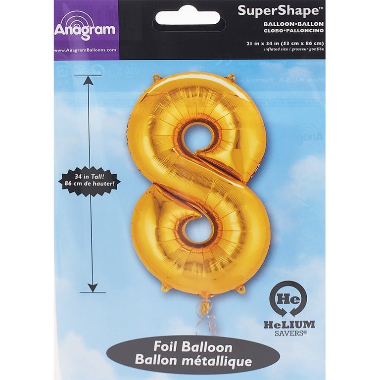 Number 8 Gold Foil Helium Balloon - Large 34 Inch Mylar Balloon For Birthdays & Celebrations 1 thumbnail image