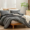 thumbnail image 6 of BESTOUCH Duvet Cover Set King 100% Washed Cotton Linen Feel Soft Chic Lightweight 3Pcs (Dark Grey, 104"x90"), 6 of 8