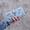 thumbnail image 1 of Cartera de mujer, bolso de mano largo de moda, billetera con hebilla y cremallera con hojas huecas, bolso de mujer, 1 of 5