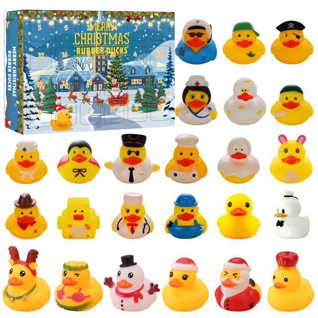 Regalo de pato de goma de Navidad, pequeño pato amarillo, caja de calendario de Adviento de Navidad, caja ciega de cuenta atrás, juego de juguetes