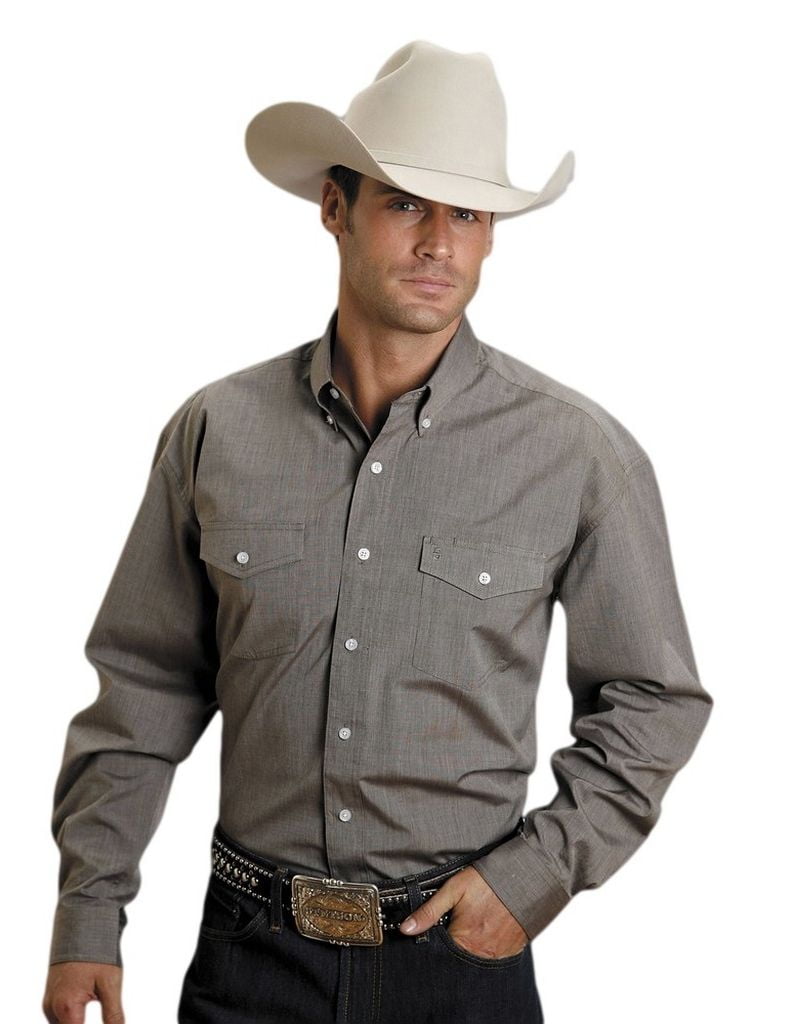 Stetson - Western Shirt Mens L/S Solid Button Brown 11-001-0565-0033 BR ...