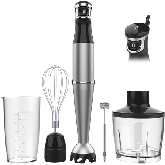 Boyun Daj Immersion Blender,1100W 5-in-1 Hand Blender,Trigger Speed Control with 600ml Beaker,Chopper,Whisk & Milk Frother–Ideal for Soup,Baby Food,Sauce & Puree