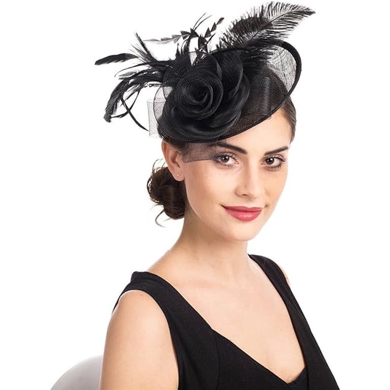 Wool Fascinator Hat with Veil Feather Clip for Cocktail Tea Party Fascinators Hat for Women Tea Party Headband Wedding Flower  main image 4