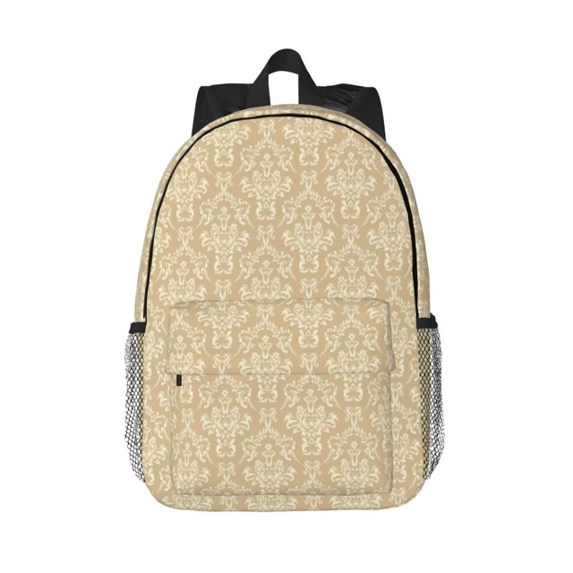 Lukts Damask Beige Tan Brown Pattern 15 Inch Student Backpack, Waterproof Laptop Backpack with Adjustable Shoulder Straps, Lightweight Travel, Campus Backpack, Unisex