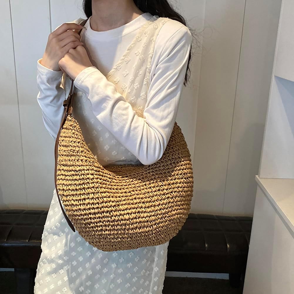 DJ LADY NADA Boho Straw Crossbody Bag – Woven Purse With Chain Strap, Inner Pocket