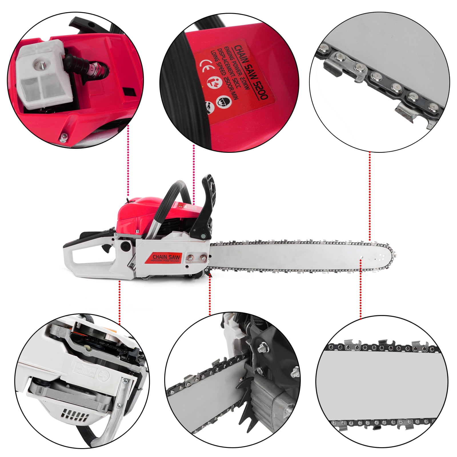 52cc/62cc Chainsaw 20"/22" Bar Powered Engine 2 Cycle Gasoline Chain Saw