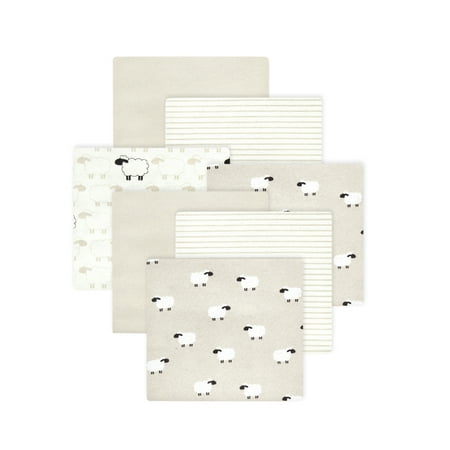 Little Treasure Hudson Baby Cotton Poly Flannel Receiving Blankets 7-Pack, Beige Taupe Sheep, 30x30 inches