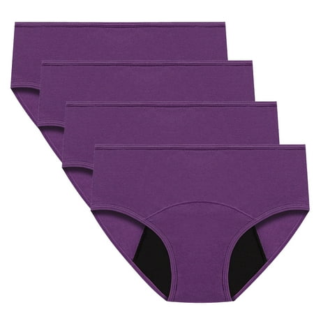 ATOYSOY Women s Stretchy Solid Leak Proof Panty Multipack Plus Size Hip Lifting Cotton Panties  4 Pack Mid Waist Period Underpants Shapewear Control Briefs Seamless Clearance Purple XXXXXL