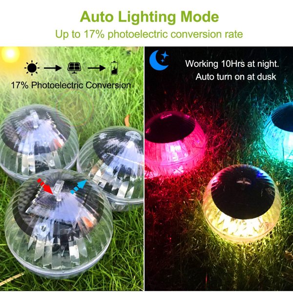 2PCS Solar Floating Pool Lights, IP65 Waterproof RGB Color‑Changing LED Lights, Solar‑Powered with Hanging Hole for Pond, Fountain, Garden, Patio Outdoor Decoration