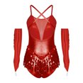 thumbnail image 2 of TiaoBug Salsa Latine à Franges pour Femmes Costume de Danse Sans Manches Justaucorps à Sequins avec Franges Gants Métalliques Rouge G, 2 of 6