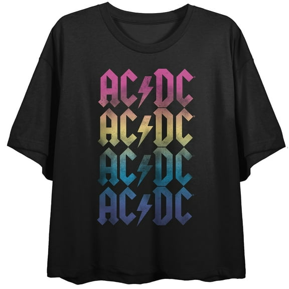 ACDC Logo Rainbow Gradation Women's Black Crop T-Shirt-XS