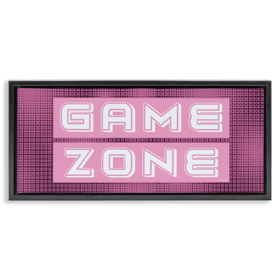 Stupell Industries Retro Purple Game Zone Quotes and Sayings Painting Black Floater Framed Canvas Art Print Wall Art, 25 x 11