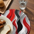 thumbnail image 3 of Red Black Grey Round 15 Inch Placemats Set of 8, Moire Modern Artwork Abstract HeatResistant Non Slip Place Mats for Dining Table, Wipeable Braided Kitchen Table Mats for Housewarming, 3 of 9