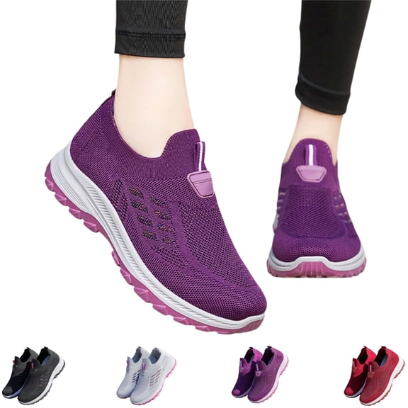 YOUYEDIAN Orthopedic Shoes for Women Breathable Walking Sneakers Slip on Trainers Ladies Comfortable Casual Athletic Shoe Thick Bottom (Purple, 8.5 Wide)