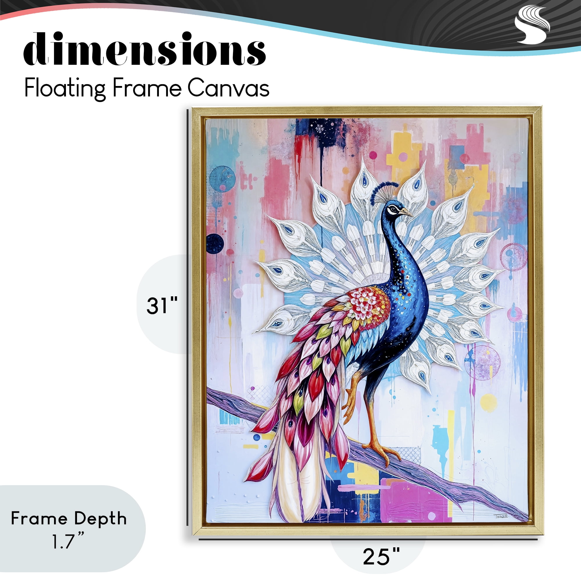 Stupell Industries Radiant Peacock on Branch Gold Framed Floater Canvas Wall Art, design by Tabz Jones