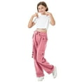 thumbnail image 3 of Rolanko Girls Cargo Pants Wide Leg Loose Cargo Trousers with Pockets Streetwear Kids Pants 4-15 Years, 3 of 7