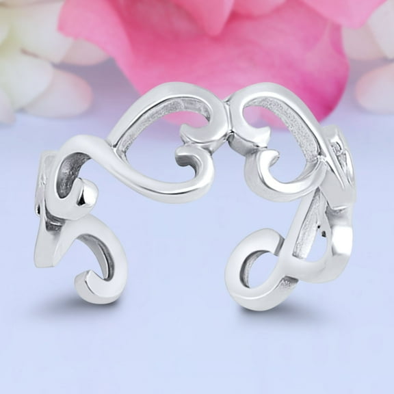6 mm Heart Toe Band Ring 925 Sterling Silver Thin Adjustable Stylish Rings For Women