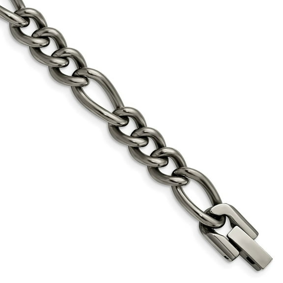 Auriga Fine Jewelry Titanium Polished 7mm 8.5 inch Figaro Chain Bracelet for Men