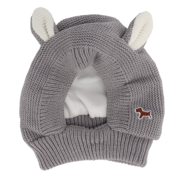 Rupoun Knitted Rabbit Ear Dog Earmuffs – Warm Noise‑Reducing Ear Cover for Large Dogs, Grey, Washable, Calming, Outdoor & Grooming Hat