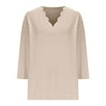 thumbnail image 3 of Loopsun Womens Fall Tops Plus Size, 3/4 Sleeve T Shirts for Women, Women's Fashion Casual Solid Quarter Sleeve V-neck Pullover Top Beige, XXL, 3 of 5