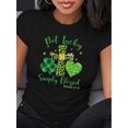 thumbnail image 1 of St. Patrick's Day T-Shirt, Casual Crew Neck Short Sleeve Polyester Top, Knit Fabric, Regular Length, with "Not Lucky Simply Blessed" Graphic, for All Seasons, 1 of 5