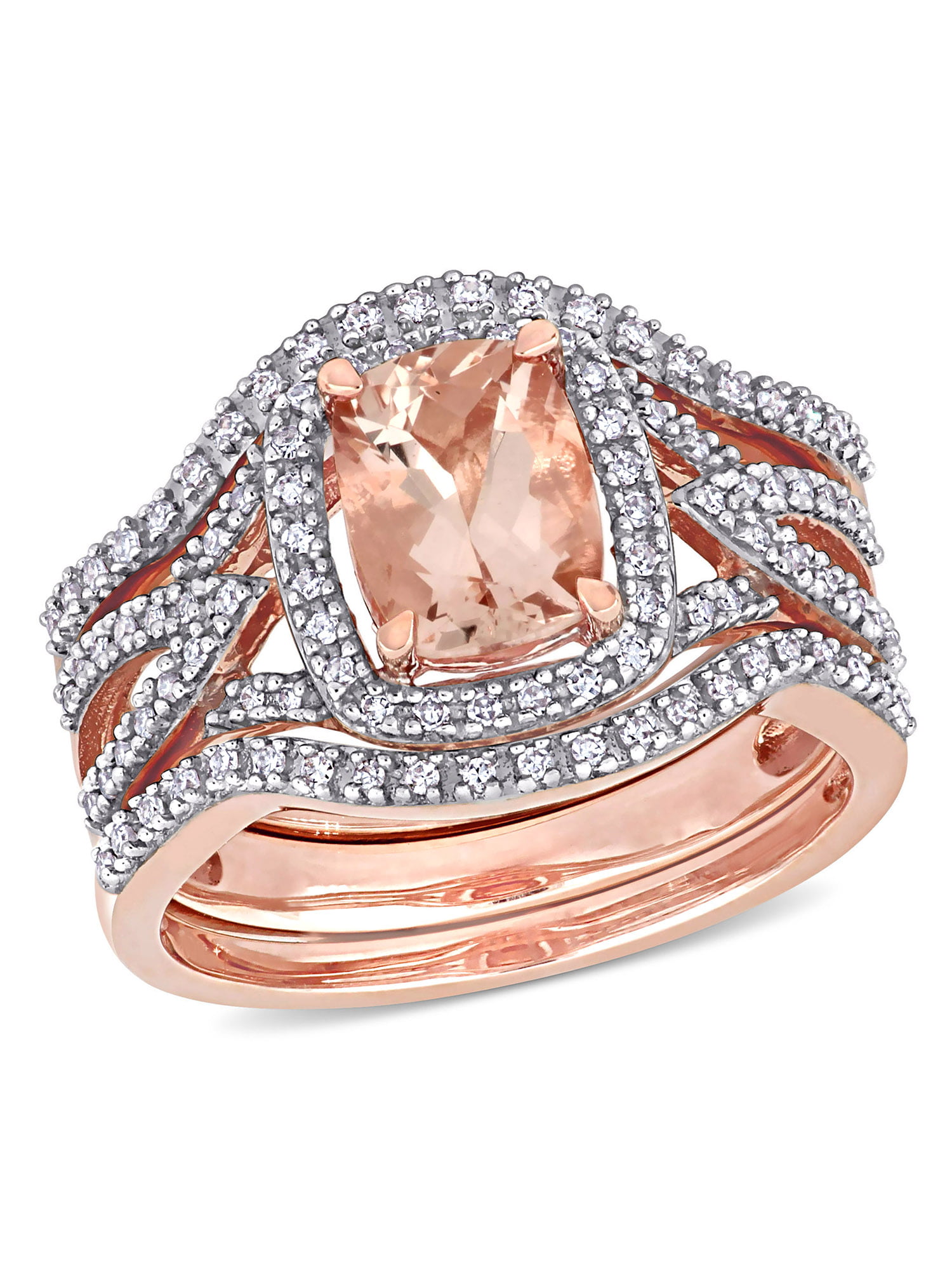 3Pc/Set 18K Solid Rose Gold Morganite Gemstone Ring Women Wedding Jewelry SZ6-10 