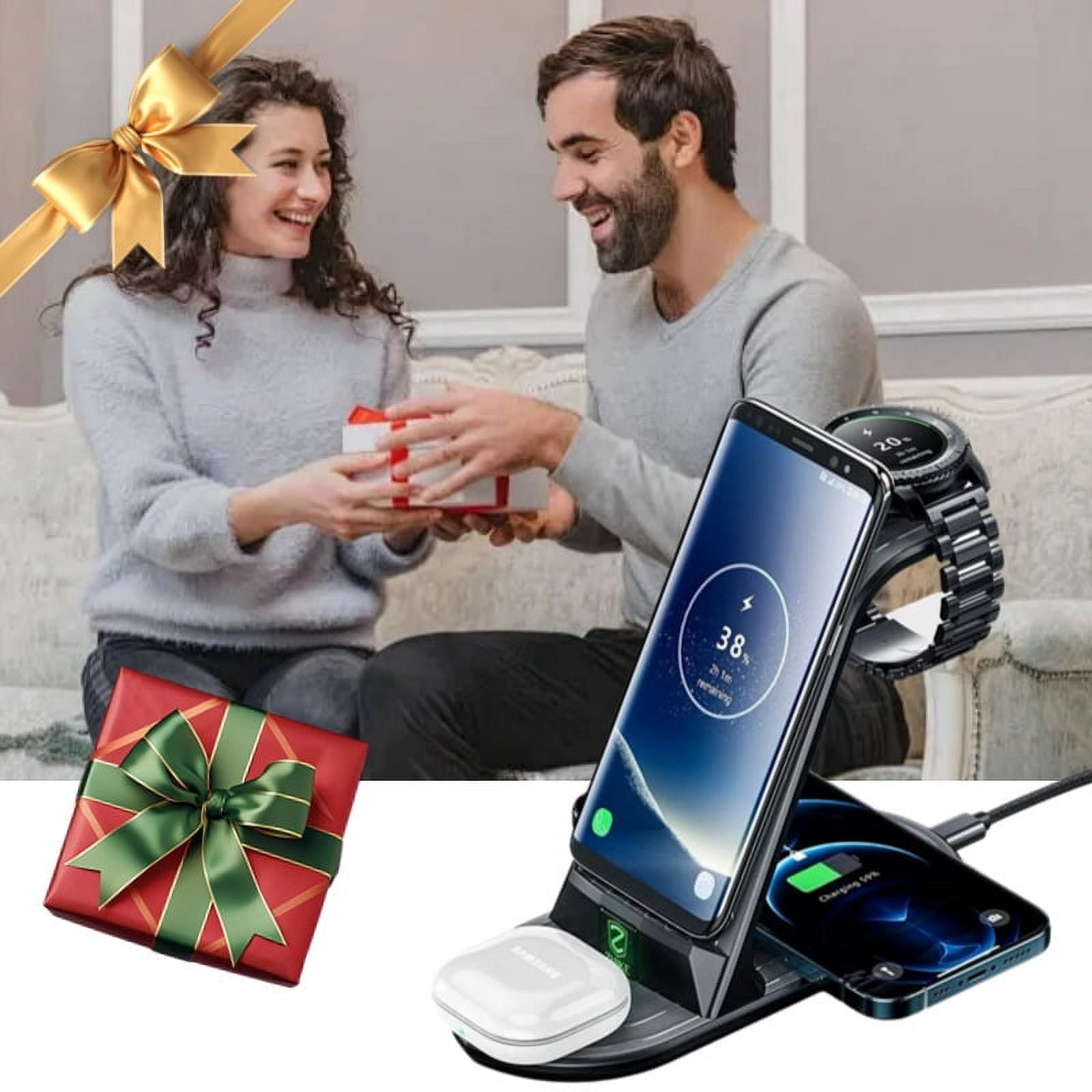 Kanstar 4 in 1 Qi-Certified Fast Wireless Charging Station, 20W Max Charging Stand for iPhone 15/14/13/12, Samsung Galaxy S24/S23, Galaxy Watch & AirPods/Buds, Black