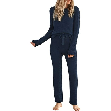 

Vetinee Women 2 Piece Knit Pajamas Set Long Sleeve Tops & Pants PJs Loungewear Sleepwear Size S-2XL