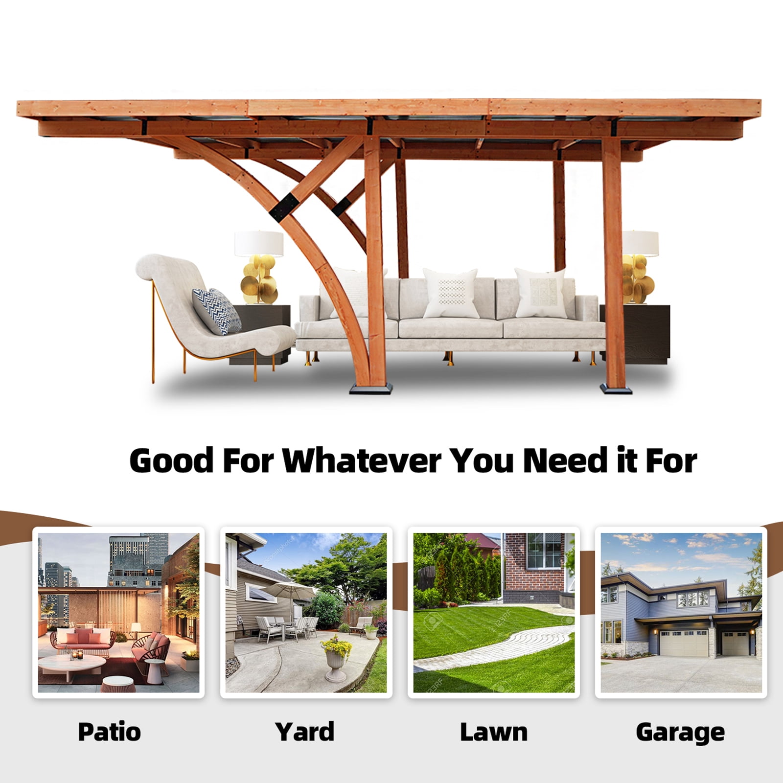 Beneouya 18.3x12.6x7.7ft Heavy-Duty Wood Carport with Steel Roof for Driveway Shelter