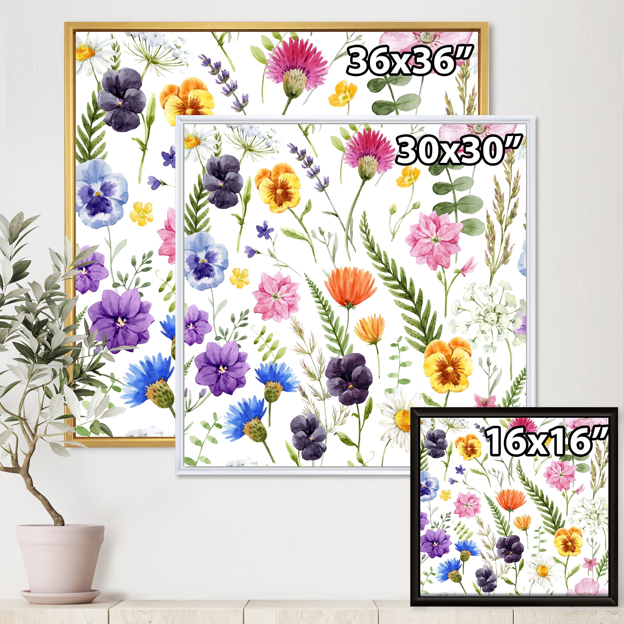 Designart 'Coloful Wildflowers Floral Pattern I' Traditional Framed Canvas Wall Art Print